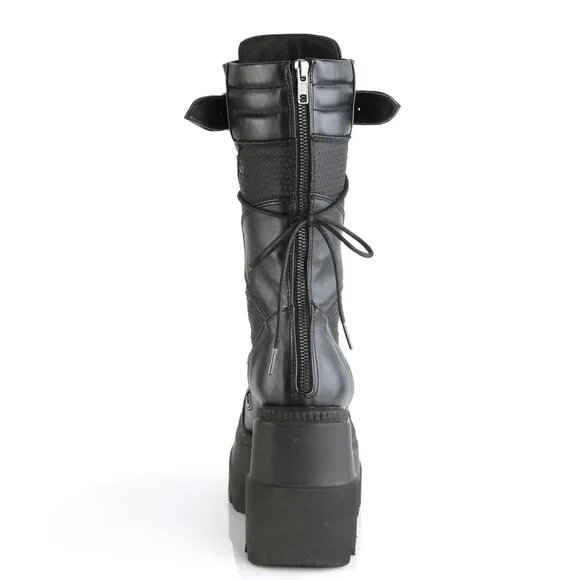 Demonia Shaker-70 Black Mid Calf Platform Boots